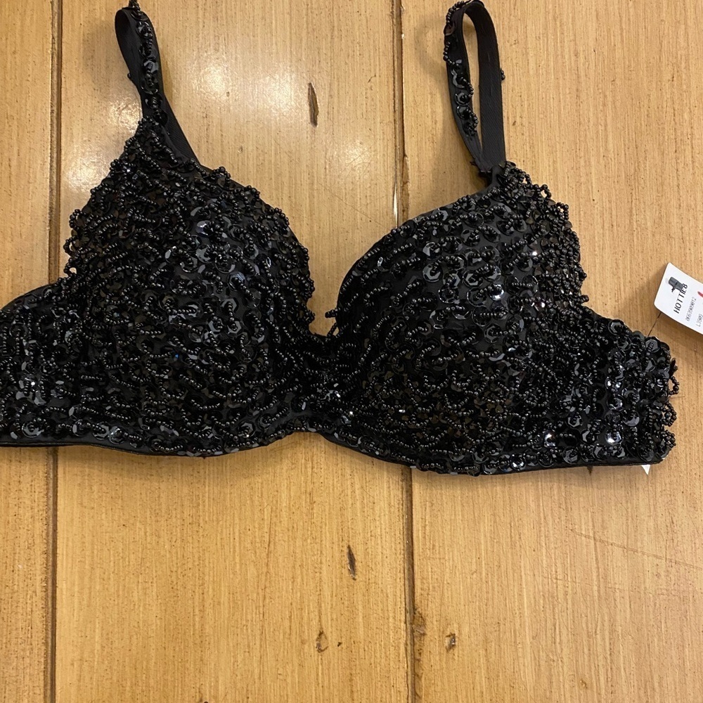 Women’s Black Sexy Bra Sequin Beaded New 30B-C size medium - Picture 14 of 14